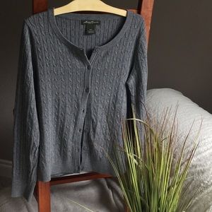 Eddie Bauer Medium Grey Cable Knit Sweater